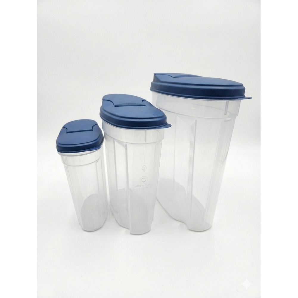 Set of 3 Clear Plastic Cereal & Dry Food Storage Containers Blue‎ Lids 7315251